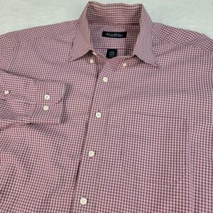 Brooks Brothers Dress Shirt Mens Large Red White Plaid Check Non Iron All Cotton